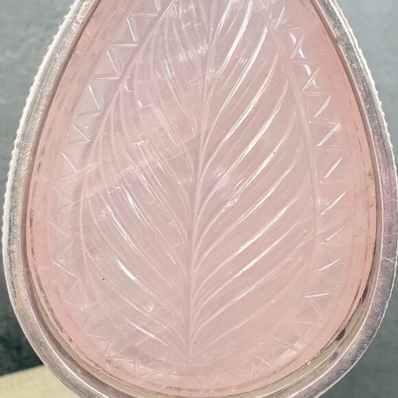 Vitnage Large Teardrop Carved Rose Quartz Sterling Silver Pendant Over 3 Inch - Picture 11 of 11